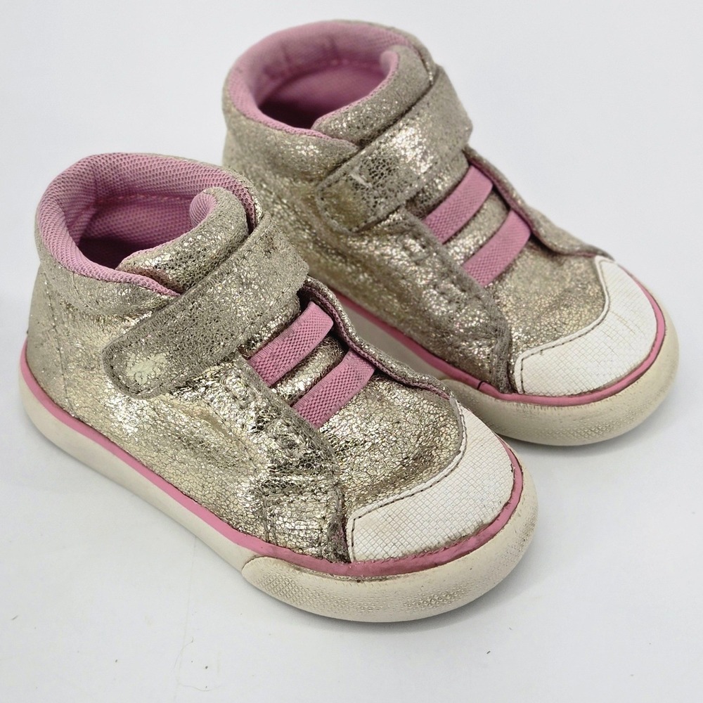 See Kai Run Belmont II Gold Metallic Shine High Top Sneaker Shoes 6 Toddler Kids